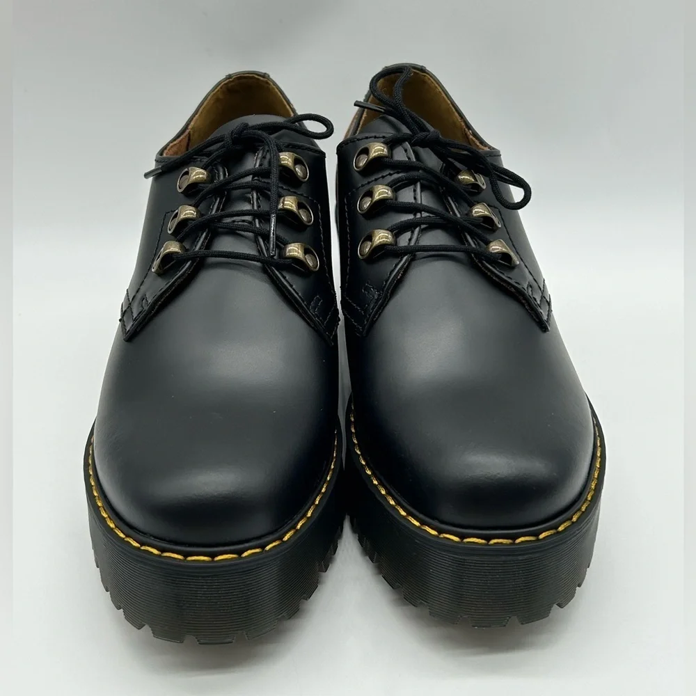 Dr. Martens Leona Lo Platform Oxford Shoes Black Leather Lug Sole Size 10 NWB
